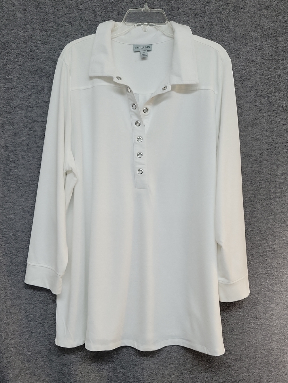 Catherines White Snap-Placket Long Sleeve Polo Tunic Womens Size 1X